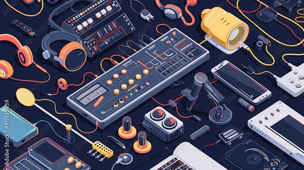 Poster design an infographic that outlines the process of creating a podcast. what steps and equipment visu