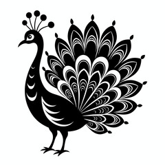  a peacock silhouette black and white vector illustration