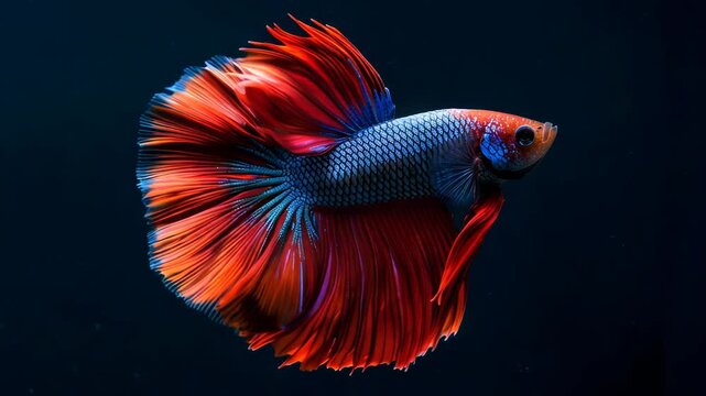 Vibrant Betta Fish in Deep Blue Waters