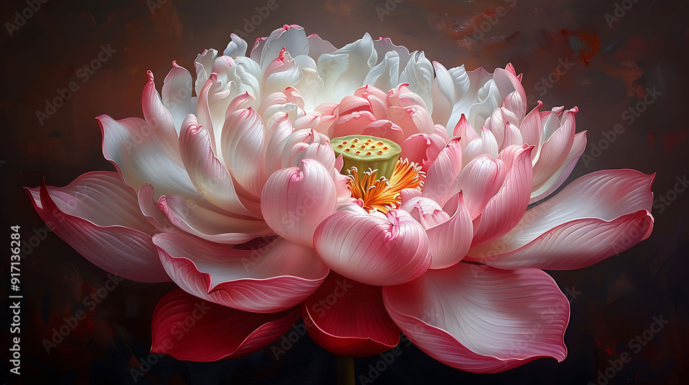 Poster enchanting lotus blossom unfolding its majestic petals each layer delicately textured and tinted wit