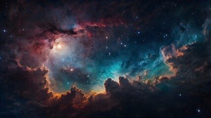 Obraz premium Realistic cosmos galaxy, colourful smoke cloudy swirls and stars in universe background