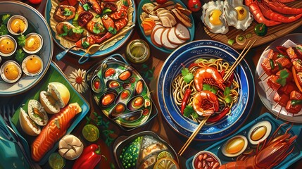 Fototapeta premium Imagine a banner for a culinary festival. Describe the elements that capture the diversity of food offerings and the excitement of the event.