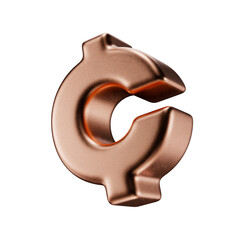 Cent. USD. United states dollar icon. 3d render of copper cent sign.