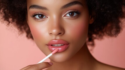 lip care routine, a woman pampering herself by applying lip oil gracefully, elevating her everyday look with self-care and ease