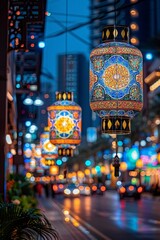 Fototapeta premium Elegant islamic lantern on ramadan backdrop for cultural celebration and festive ambiance