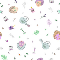 Vintage line art collection with doodle pattern cosmetics for wallpaper design.