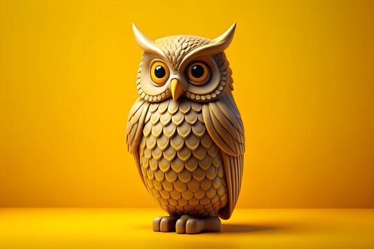 3d Rendered Owl Statue On Yellow Background