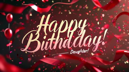 A pink background with flowers and leaves with the words Happy Birthday, Daughter! written in the center