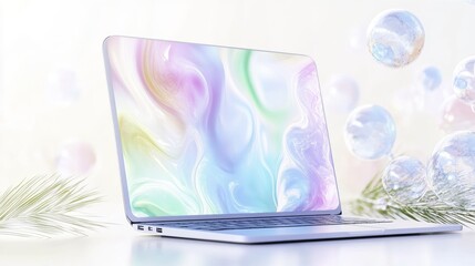 Laptop with Abstract Background and Bubbles