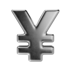 JPY. Japanese yen sign in silver isolated on a transparent background. 3d render. Metal yen icon.