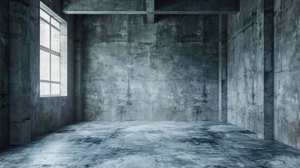 Fototapeta premium Blank gray studio room with concrete walls and floors, ideal for product displays or text montages