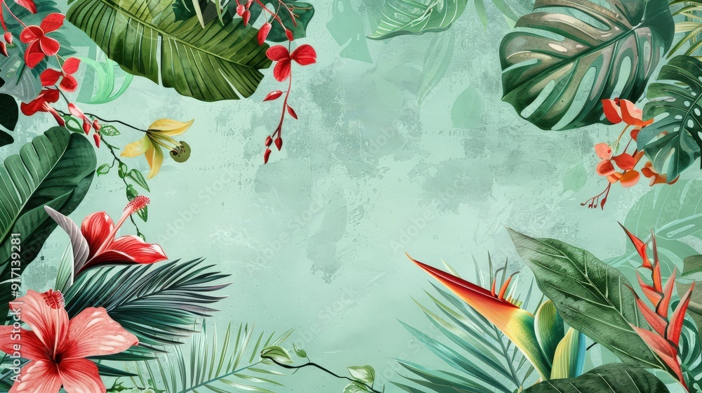 Poster imagine a frame for a botanical illustration. describe the natural elements and colors that compleme