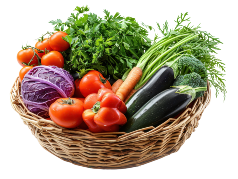 Vibrant basket filled with fresh vegetables, perfect for healthy cooking and organic meal prep.