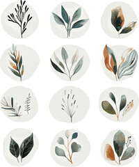 Botanical wall art vector set.