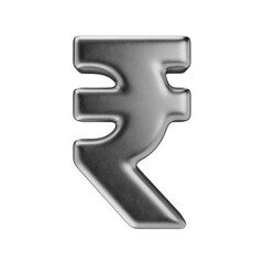 INR. Silver rupee icon. Indian Rupee in matte metal texture isolated on a transparent background. 3d render.