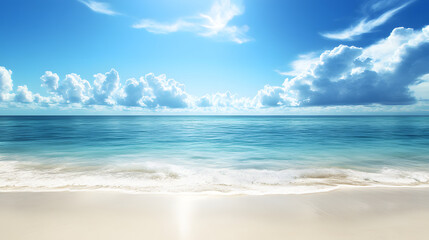 Fototapeta premium Tranquil Tropical Beach with Blue Sky and Gentle Waves