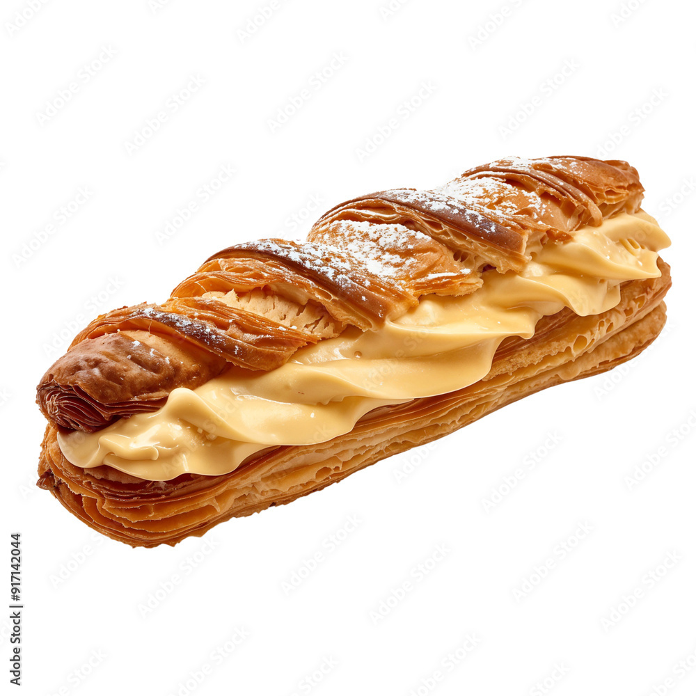 Wall mural French eclair with butter cream isolated on white background