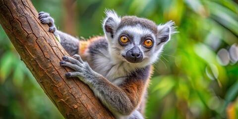 Naklejka premium Lemur Portrait on Tree Branch, Close Up, Wildlife Photography, Animal, Madagascar , lemur, ring-tailed lemur