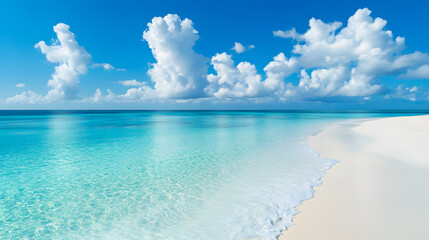 Fototapeta premium Tranquil Tropical Beach with Blue Sky and Gentle Waves