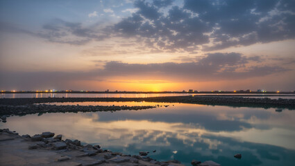 Obraz premium sunset over the river