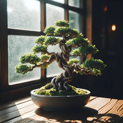 a bonsai plant in a plant pot, AI generated
