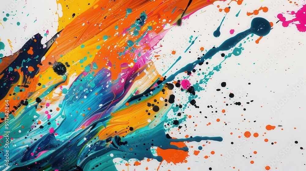 Poster Imagine a series of paper textures with a splatter paint effect. What colorful splashes and textures add a playful and dynamic quality to the paper