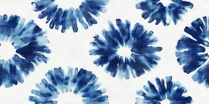 Abstract Blue Watercolor Floral Pattern,A close-up of the dark blue and white tie-dye pattern