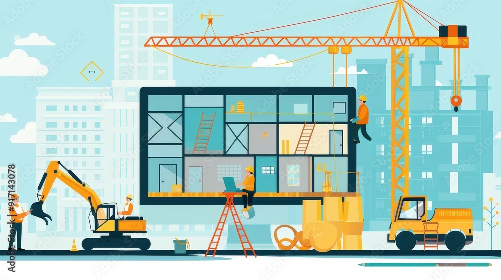 Poster imagine a series of video tutorials on construction project management fundamentals, covering topics