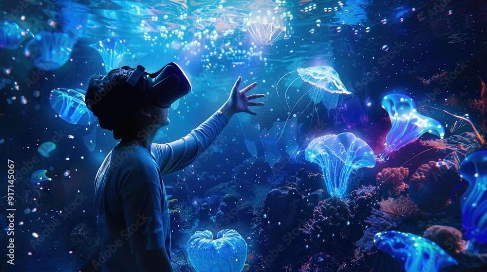 Aufkleber imagine a virtual reality experience where users explore a luminescent underwater world teeming with