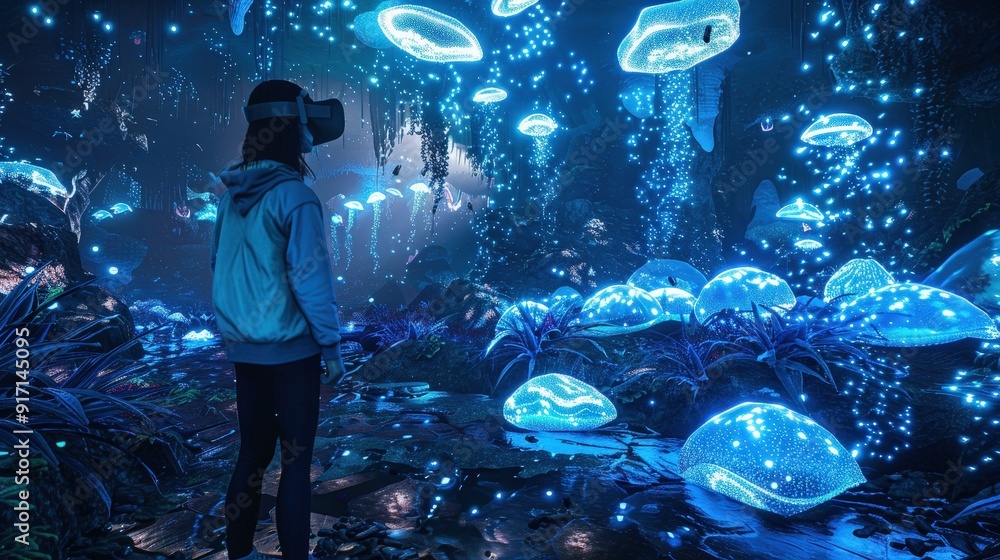 Aufkleber imagine a virtual reality experience where users explore a luminescent underwater world teeming with