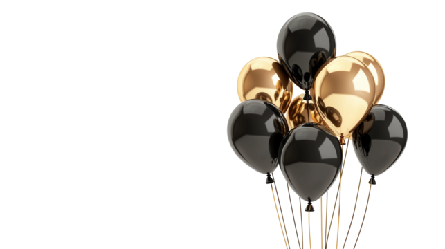 Gold and black party balloons, PNG, no background, transparent background