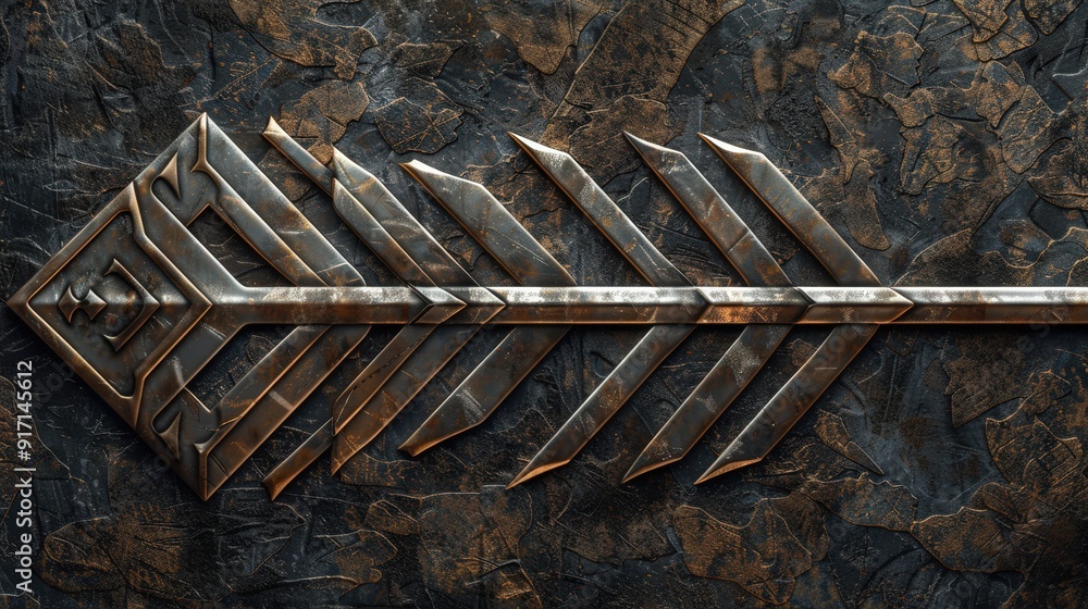Aufkleber imagine an arrow with a metallic texture. describe how the texture and shine make it suitable for an