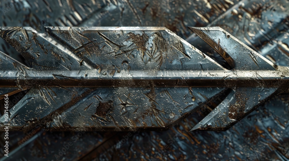 Fototapete Imagine an arrow with a metallic texture. Describe how the texture and shine make it suitable for an industrial-themed project.