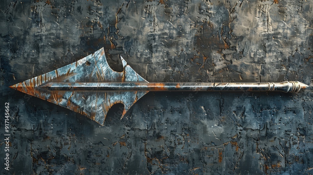 Fototapete Imagine an arrow with a metallic texture. Describe how the texture and shine make it suitable for an industrial-themed project.