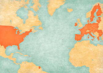 Map of North Atlantic Ocean - USA and EU © Tindo