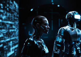 Naklejka premium Humanoid robot in public services.