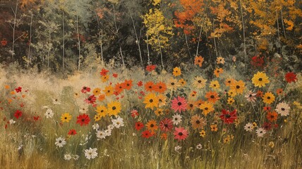Vibrant Array of Wildflowers Blooming in a Lush Meadow During Springtime