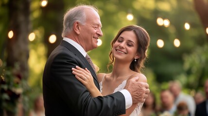 Fototapeta premium Father and Daughter Sharing a Heartfelt Dance at Outdoor Wedding Reception