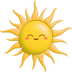 Sun cartoon character 3d icon with isolated transparent background