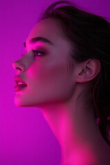 shiluette of the face of a woman against purple background in erotic mood