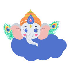 India Ganesh Chaturthi festival, cartoon vector illustration with cute elephant