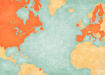 Map of North Atlantic Ocean - USA, EU and Canada © Tindo