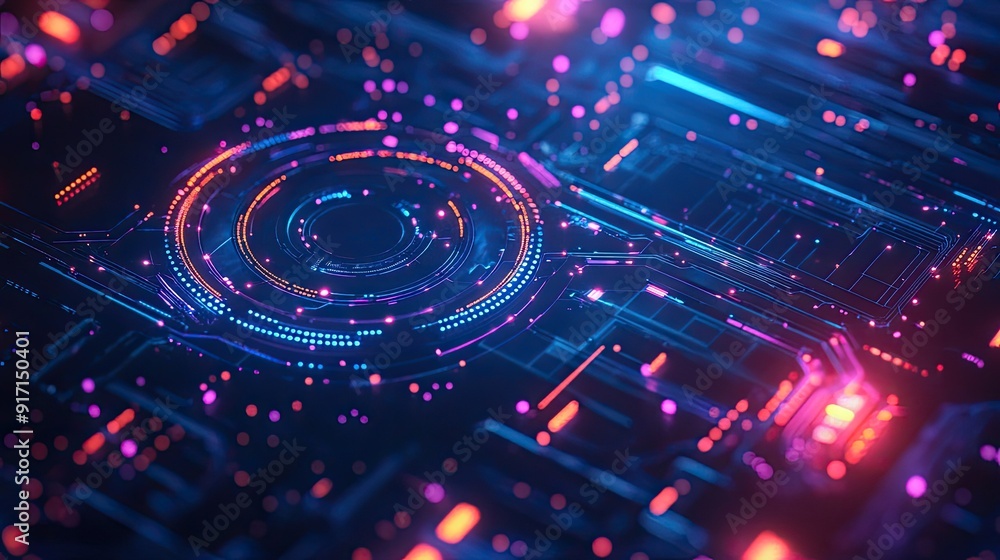 Poster abstract background with futuristic tech elements and vibrant patterns from a top view