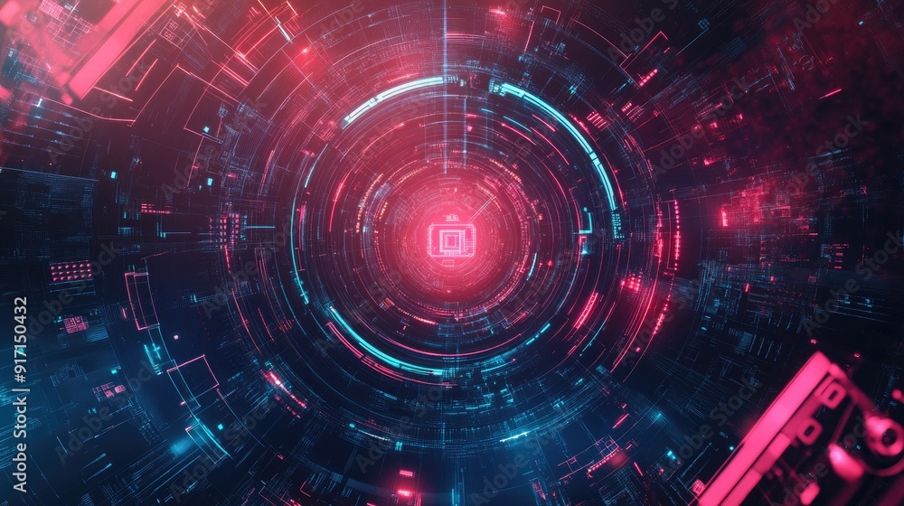 Poster abstract background with futuristic tech elements and vibrant patterns from a top view