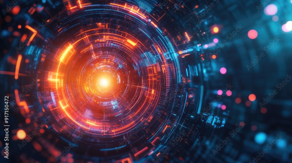 Poster abstract background with futuristic tech elements and vibrant patterns from a top view