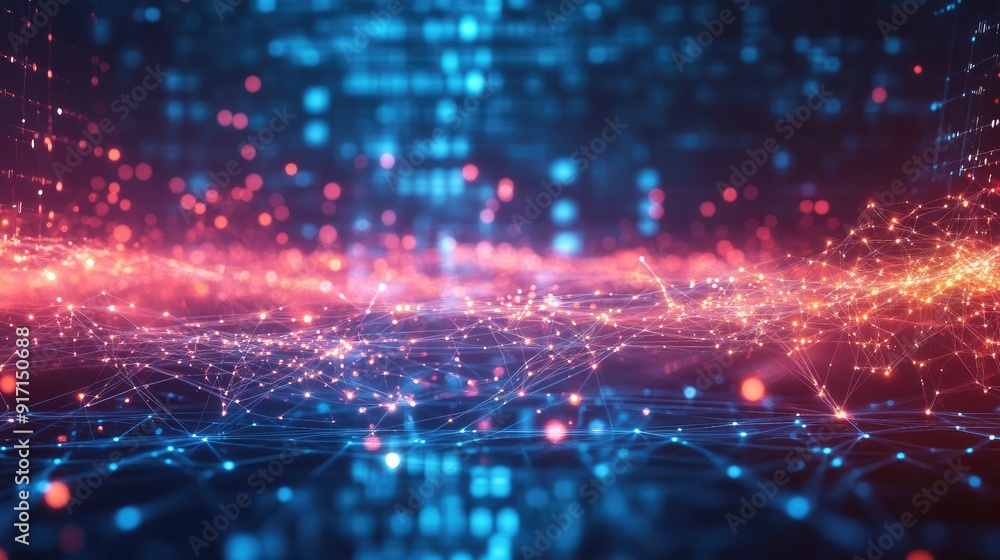 Poster abstract background with modern digital elements and glowing network connections
