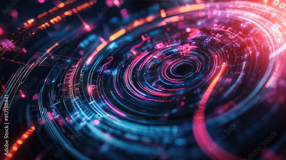 Poster abstract digital interface with modern tech patterns and flowing lines from a top view