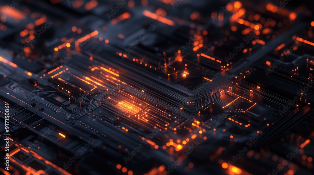 Poster Abstract digital interface with modern tech patterns and flowing lines from a top view
