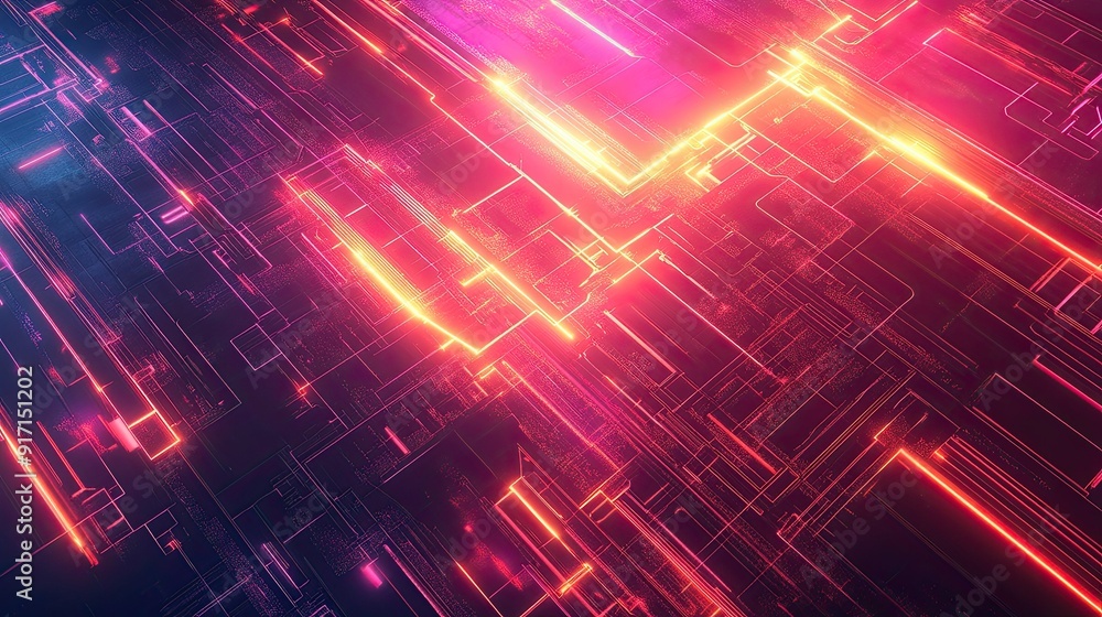 Poster abstract tech background with glowing lines and geometric patterns from a top perspective