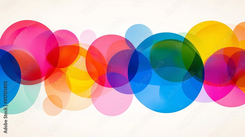 Poster a colorful line of circles with a rainbow of colors. the circles are all different sizes and are arr